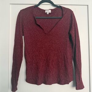 Socialite Waffle Long Sleeve Top - Burgundy